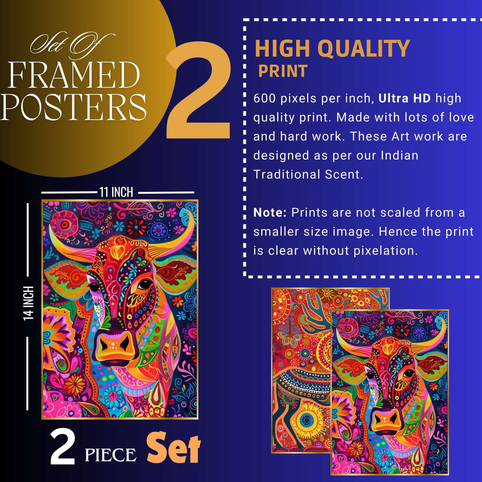 Set of Two Wall Paintings for Wall Decoration Golden Framed Wall Paintings for Living Room & Bedroom Wall Art for Home Decoration & Office Wall Décor (14x11 inch CH-GD2-8) - Image 3