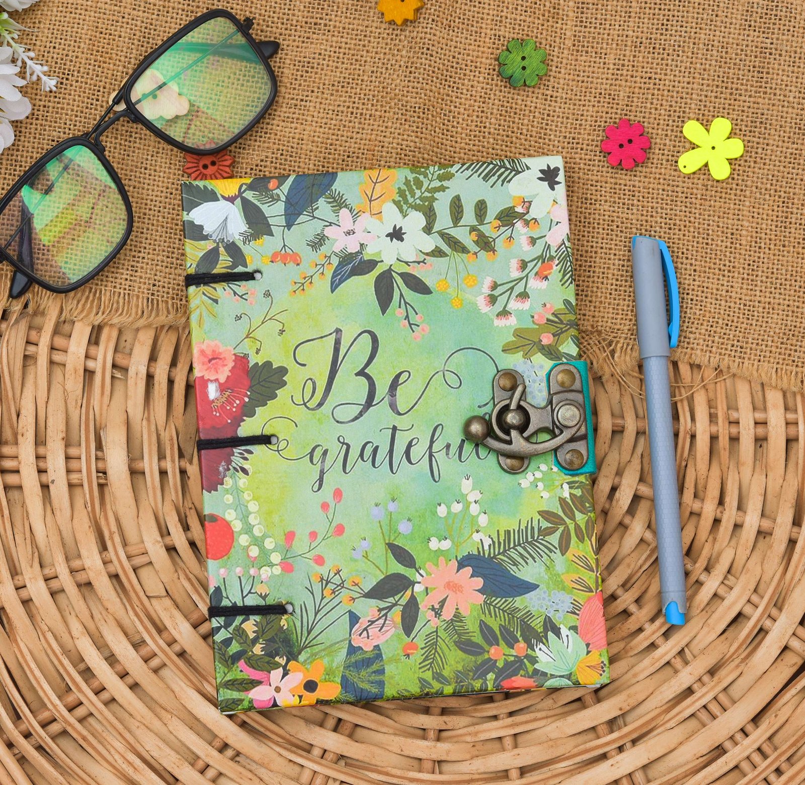 Handmade Printed Cardboard Journal with Buckle Lock – 200 Unruled Pages – Design 27